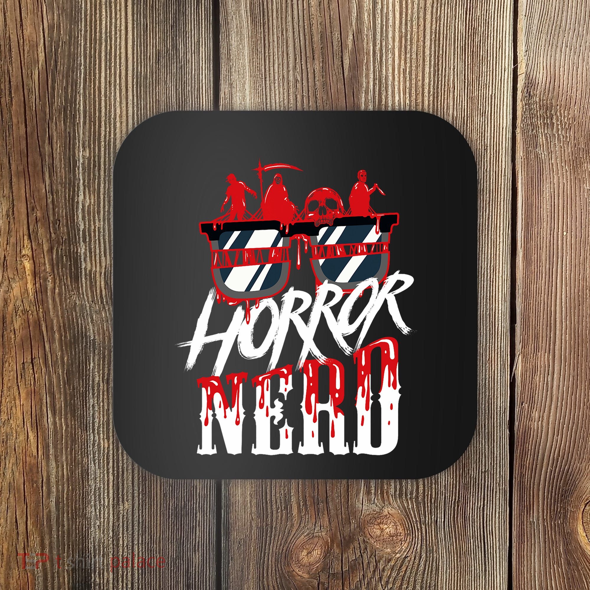 Scary Horror Nerd Bloody Games Glasses Horror Movie Fan Coaster