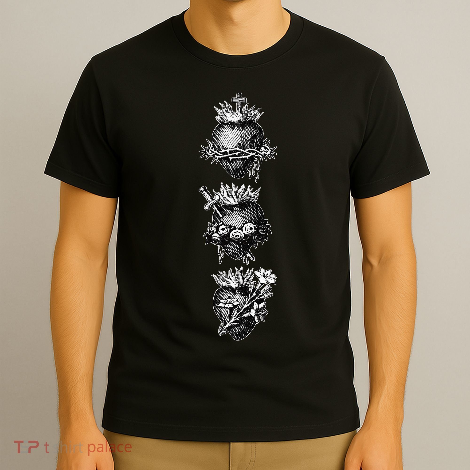 Sacred Hearts of Jesus the Virgin Mary and Saint Joseph T-Shirt