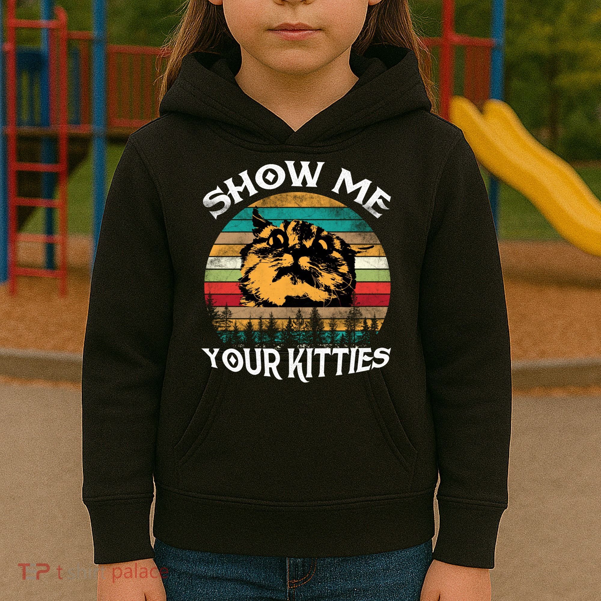 Show Me Your Kitties Retro Cat Lover Kids Hoodie