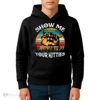 Show Me Your Kitties Retro Cat Lover Kids Hoodie thumb 4