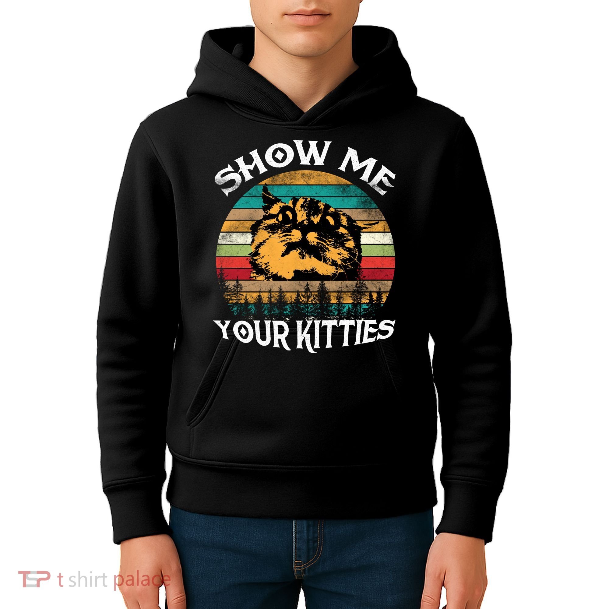 Show Me Your Kitties Retro Cat Lover Kids Hoodie