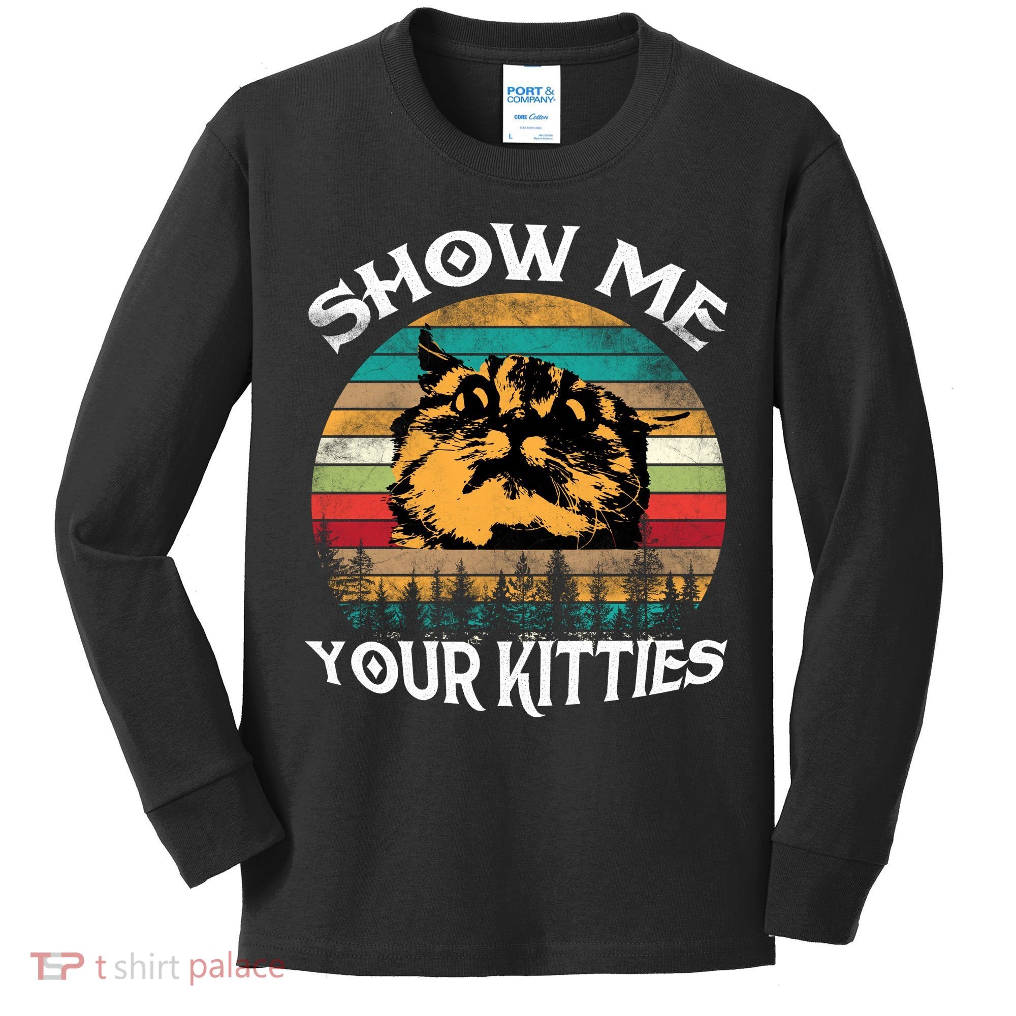 Show Me Your Kitties Retro Cat Lover Kids Long Sleeve Shirt