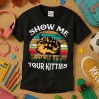 Show Me Your Kitties Retro Cat Lover Kids T-Shirt thumb 3