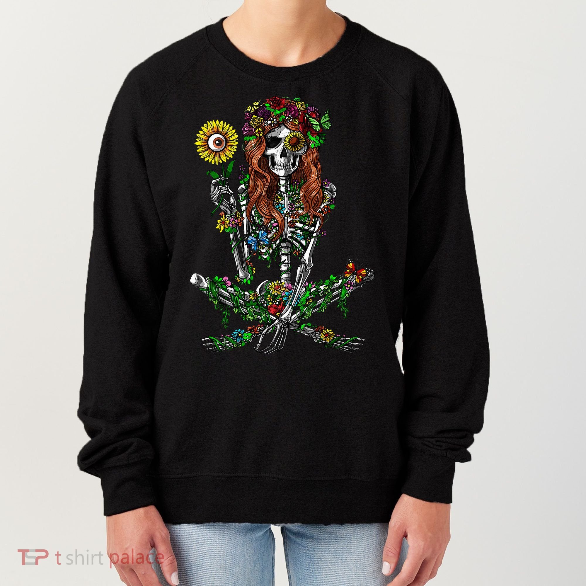 Skeleton Hippie Psychedelic Sunflower Nature Floral Women Women's Sweatshirt