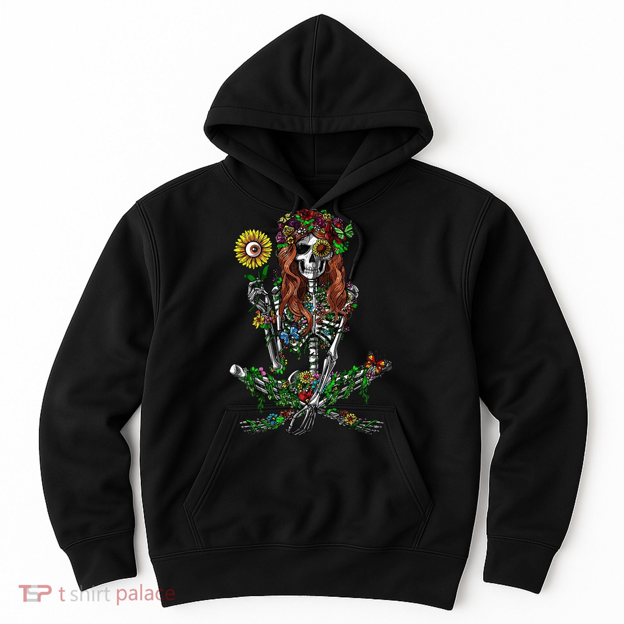 Skeleton Hippie Psychedelic Sunflower Nature Floral Women Hoodie
