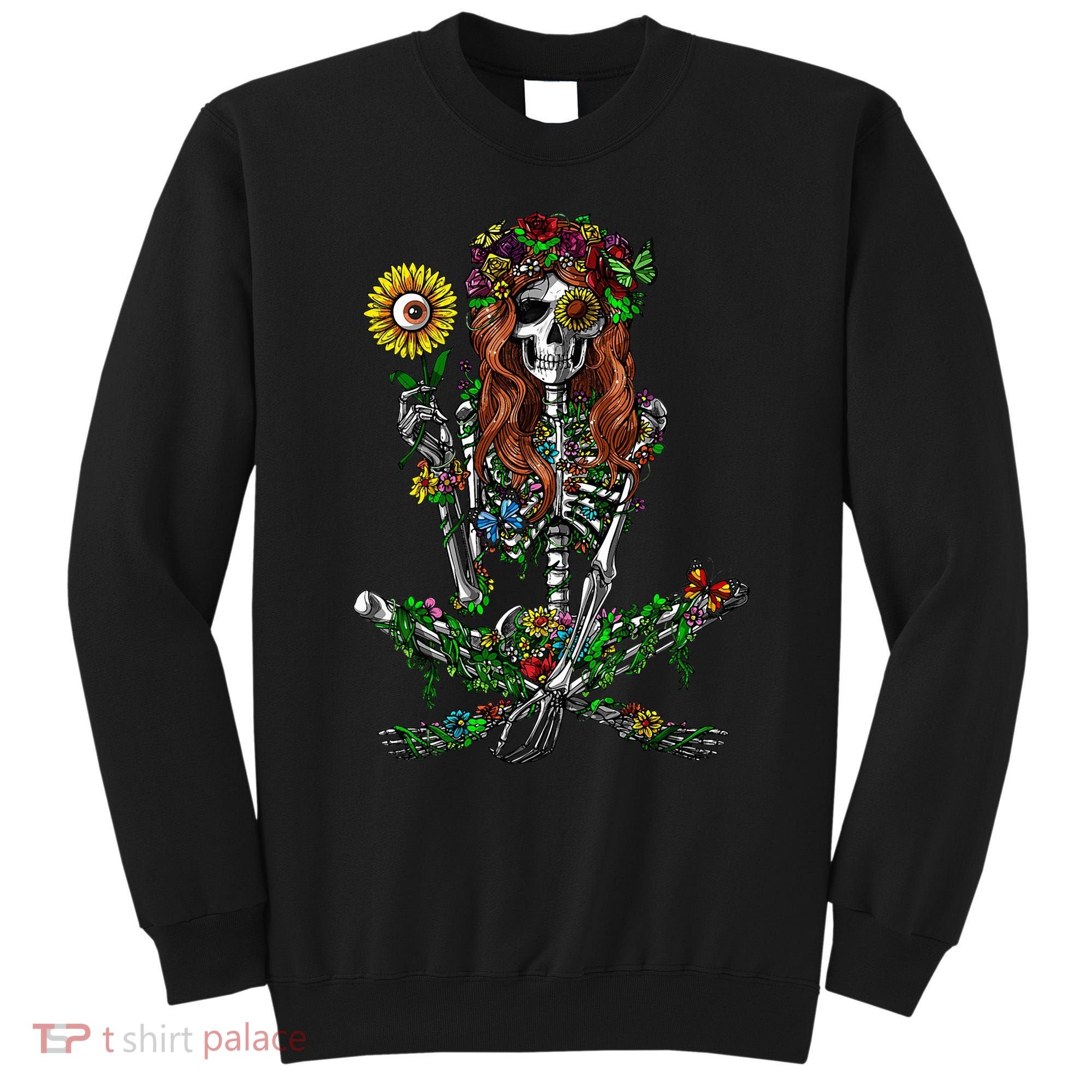 Skeleton Hippie Psychedelic Sunflower Nature Floral Women Sweatshirt