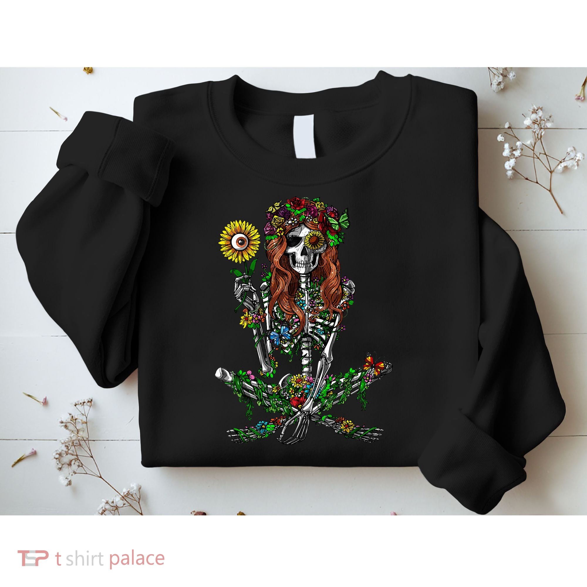 Skeleton Hippie Psychedelic Sunflower Nature Floral Women Sweatshirt