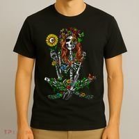 Skeleton Hippie Psychedelic Sunflower Nature Floral Women T-Shirt thumb 3