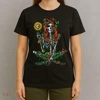 Skeleton Hippie Psychedelic Sunflower Nature Floral Women T-Shirt thumb 4