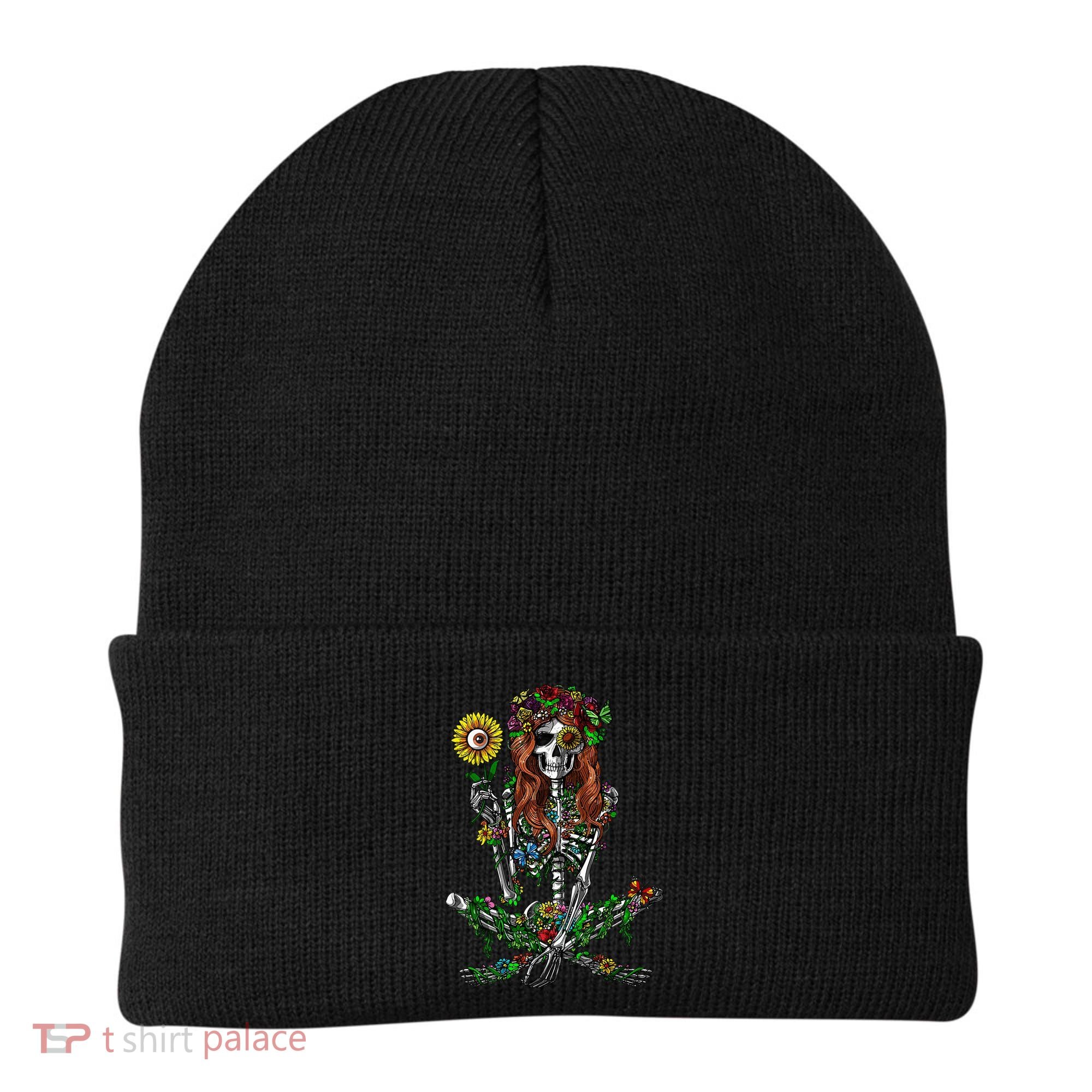 Skeleton Hippie Psychedelic Sunflower Nature Floral Women Beanie