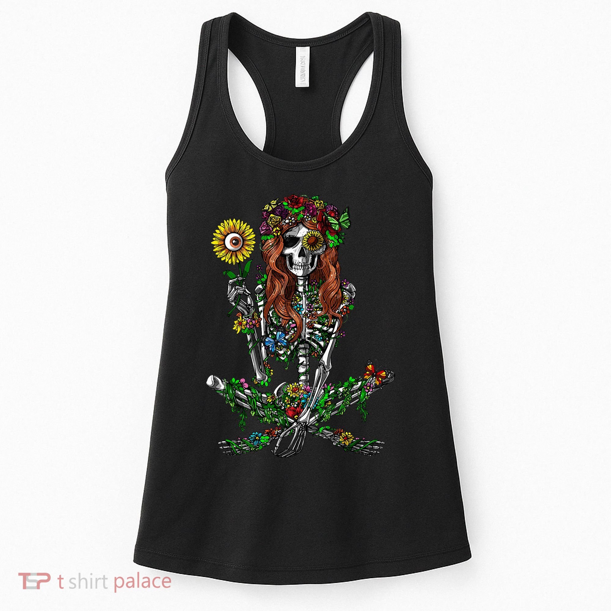 Skeleton Hippie Psychedelic Sunflower Nature Floral Women Women's Tank Top