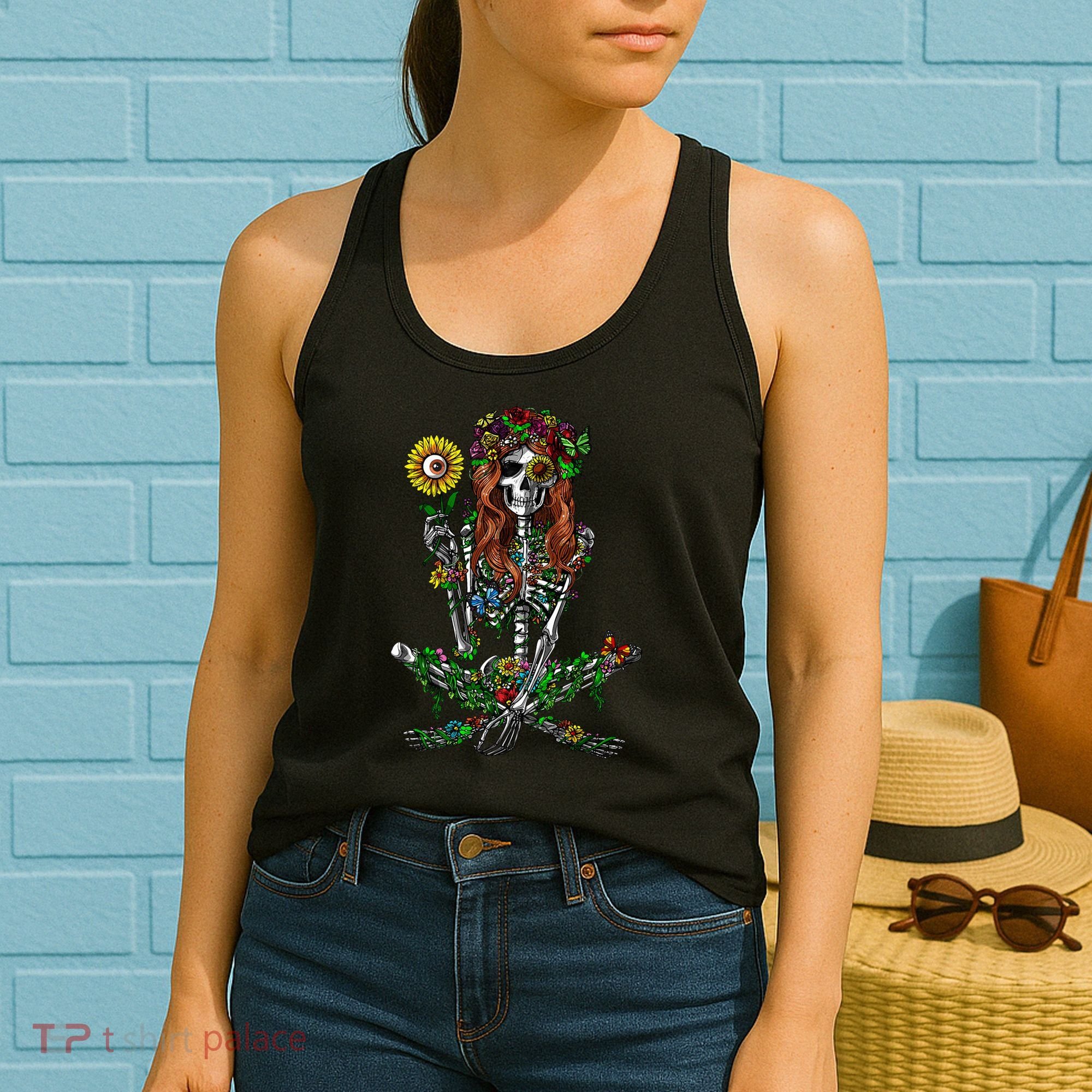 Skeleton Hippie Psychedelic Sunflower Nature Floral Women Women's Tank Top