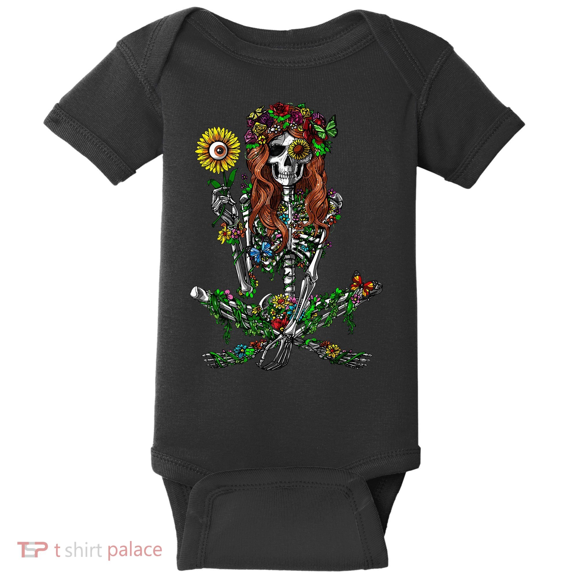 Skeleton Hippie Psychedelic Sunflower Nature Floral Women Baby Bodysuit