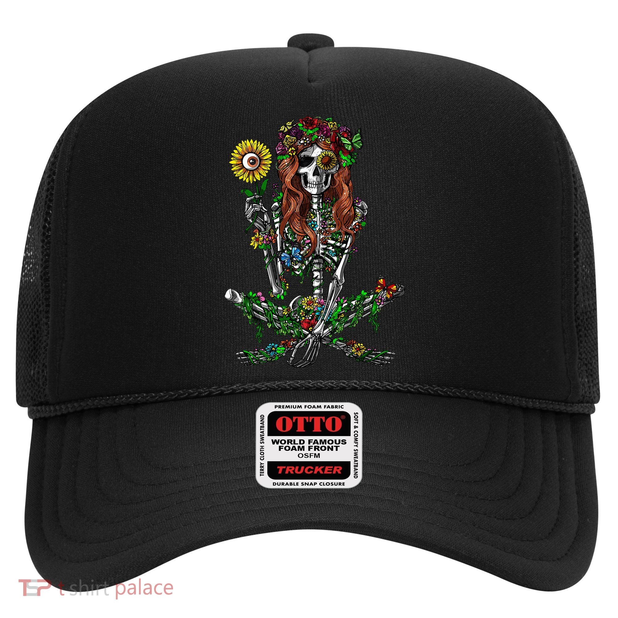 Skeleton Hippie Psychedelic Sunflower Nature Floral Women Hat