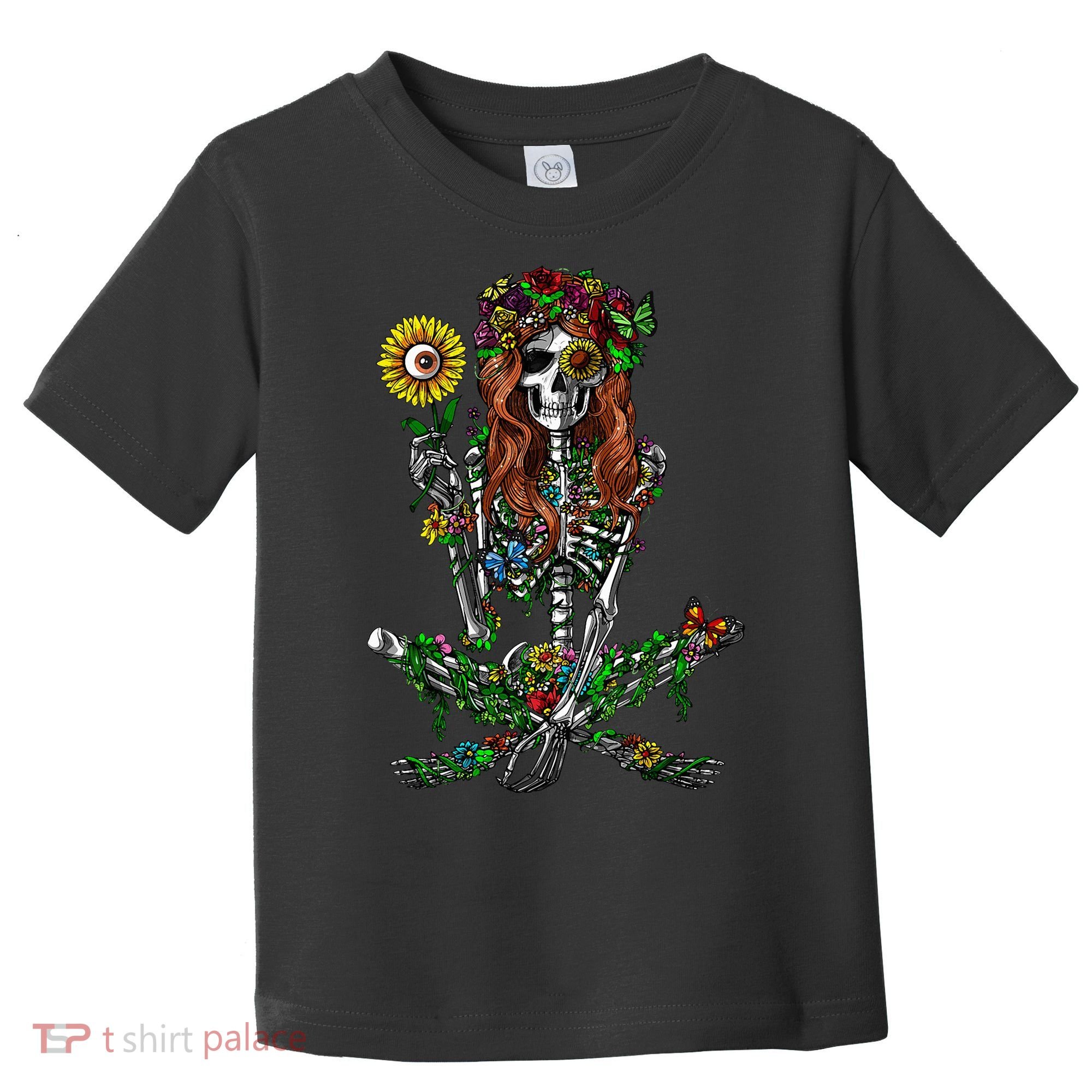 Skeleton Hippie Psychedelic Sunflower Nature Floral Women Toddler T-Shirt
