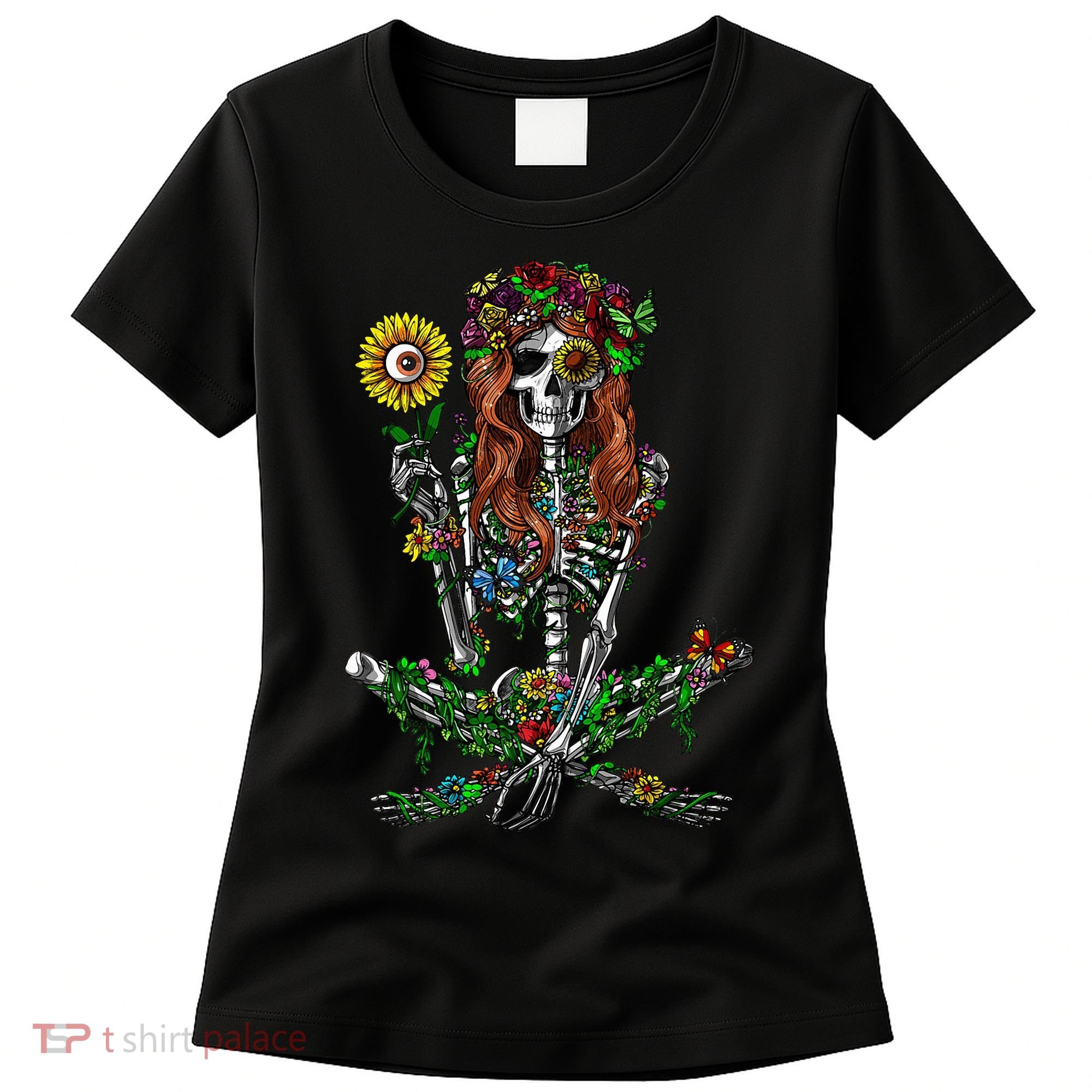 Skeleton Hippie Psychedelic Sunflower Nature Floral Women Women's T-Shirt