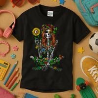 Skeleton Hippie Psychedelic Sunflower Nature Floral Women Kids T-Shirt thumb 3