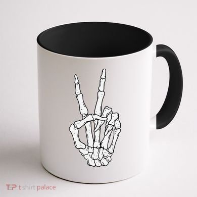 Skeleton Hand Peace Sign Bone Coffee Mug back