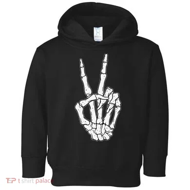 Skeleton Hand Peace Sign Bone Toddler Hoodie