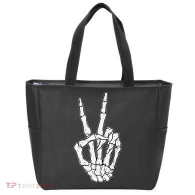 Skeleton Hand Peace Sign Bone Tote Bag
