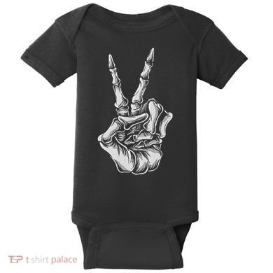 Skeleton Hand Peace Sign Bones Vintage Retro Peace Baby Bodysuit