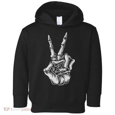 Skeleton Hand Peace Sign Bones Vintage Retro Peace Toddler Hoodie