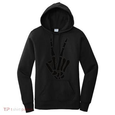 Skeleton Hand Peace Sign Bones Pocket Halloween Skeleton Women's Hoodie