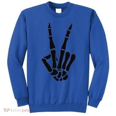 Skeleton Hand Peace Sign Bones Pocket Halloween Skeleton Sweatshirt