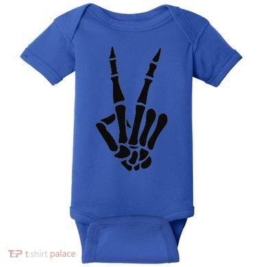 Skeleton Hand Peace Sign Bones Pocket Halloween Skeleton Baby Bodysuit