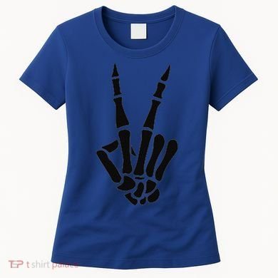 Skeleton Hand Peace Sign Bones Pocket Halloween Skeleton Women's T-Shirt
