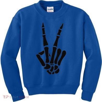 Skeleton Hand Peace Sign Bones Pocket Halloween Skeleton Kids Sweatshirt