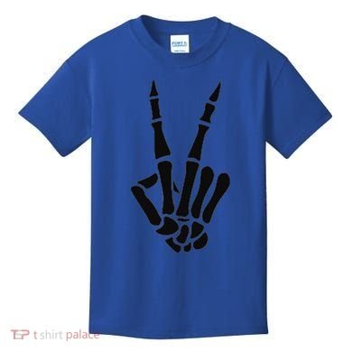 Skeleton Hand Peace Sign Bones Pocket Halloween Skeleton Kids T-Shirt