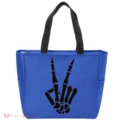Skeleton Hand Peace Sign Bones Pocket Halloween Skeleton Tote Bag