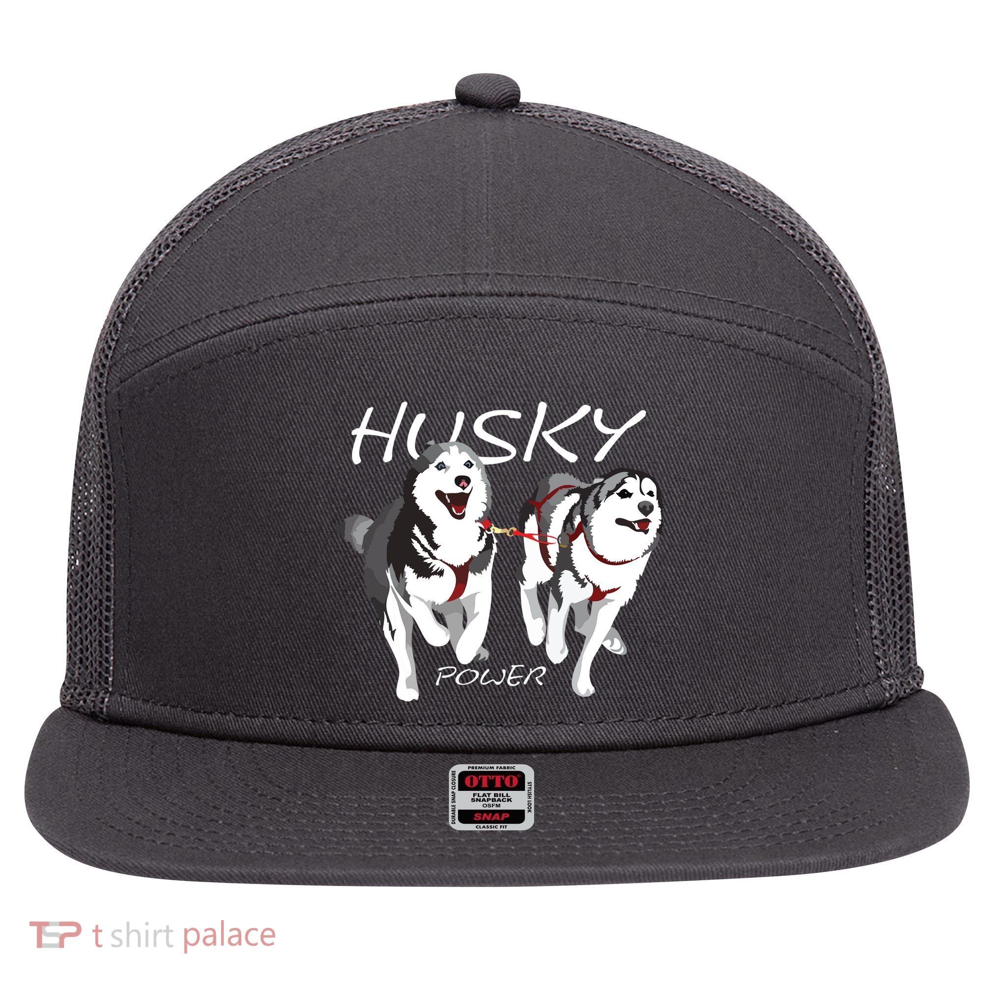 Siberian Husky Power Awesome Cute Husky 7 Panel Mesh Trucker Snapback Hat