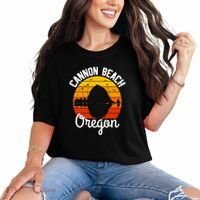 Sunset Haystack Rock Souvenir Cannon Beach Comfort Colors T-Shirt thumb 0