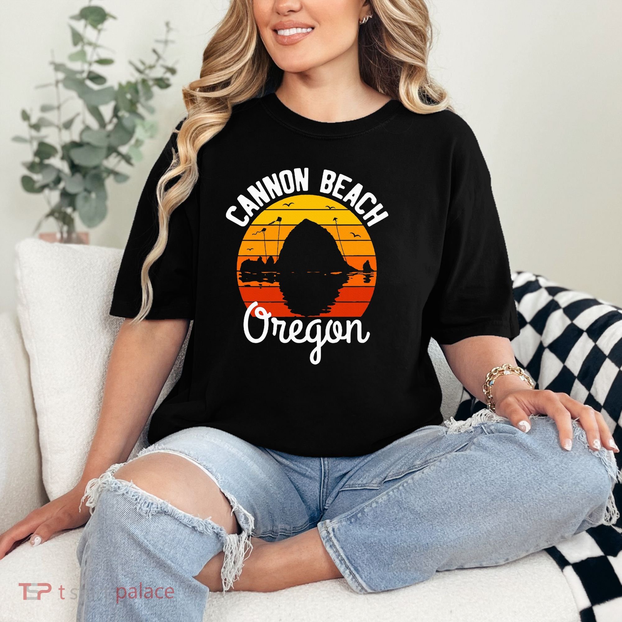 Sunset Haystack Rock Souvenir Cannon Beach Comfort Colors T-Shirt