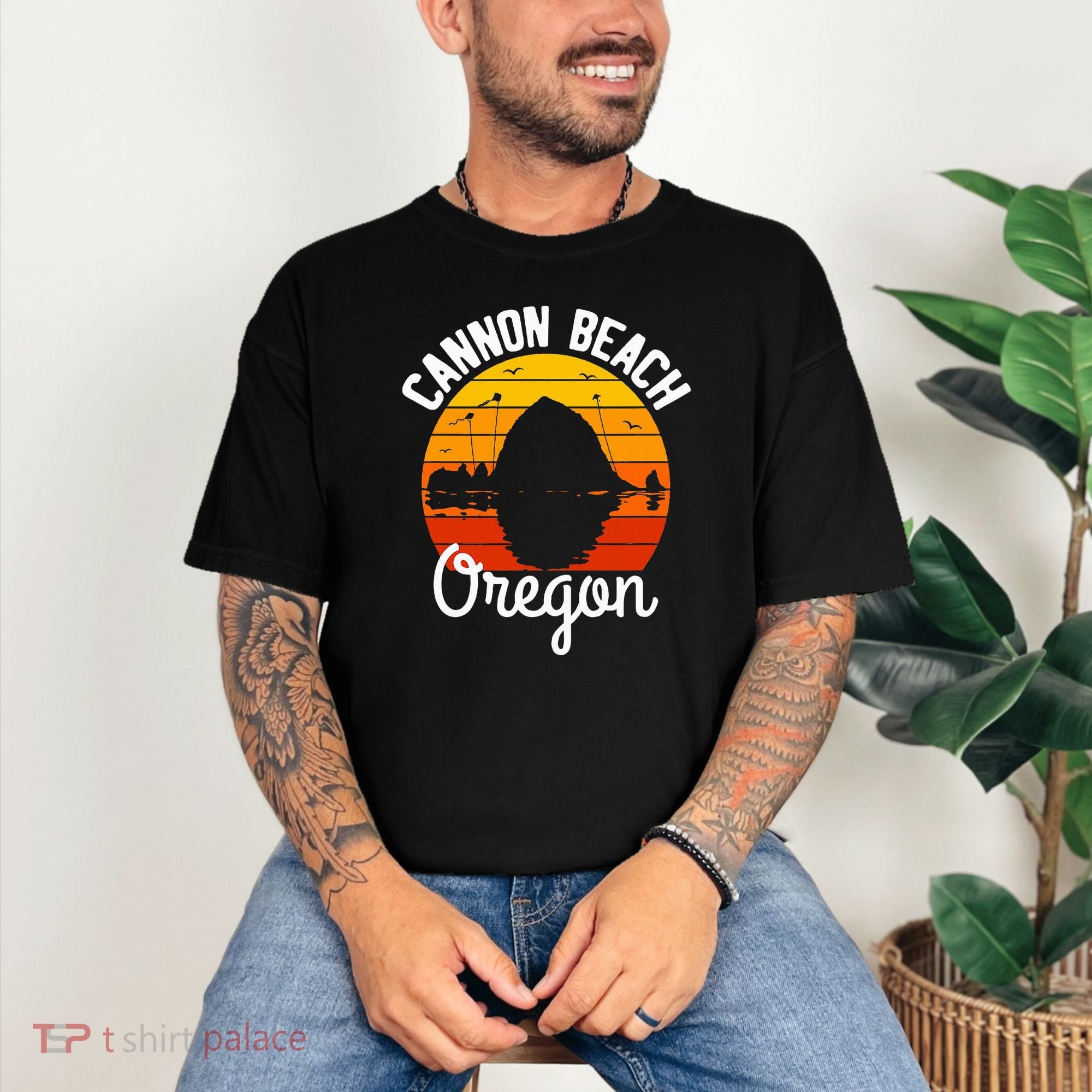 Sunset Haystack Rock Souvenir Cannon Beach Comfort Colors T-Shirt