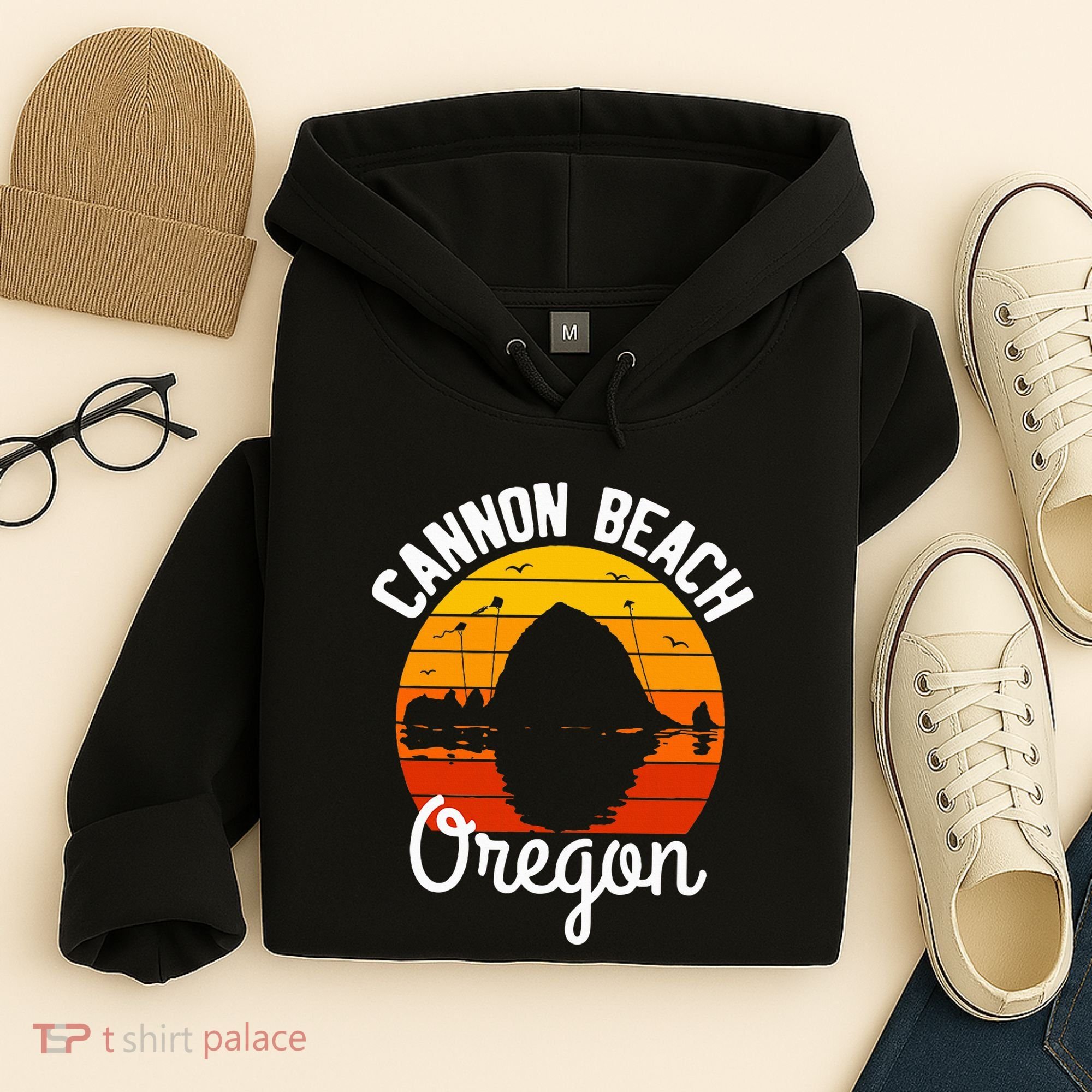 Sunset Haystack Rock Souvenir Cannon Beach Hoodie