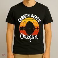 Sunset Haystack Rock Souvenir Cannon Beach T-Shirt thumb 3