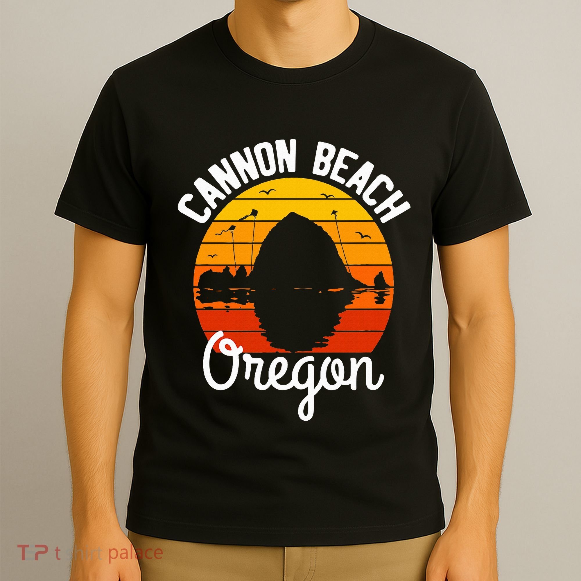 Sunset Haystack Rock Souvenir Cannon Beach T-Shirt
