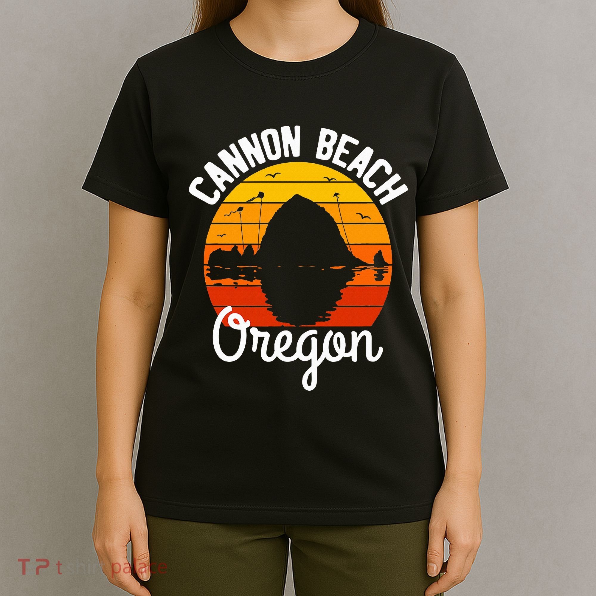 Sunset Haystack Rock Souvenir Cannon Beach T-Shirt