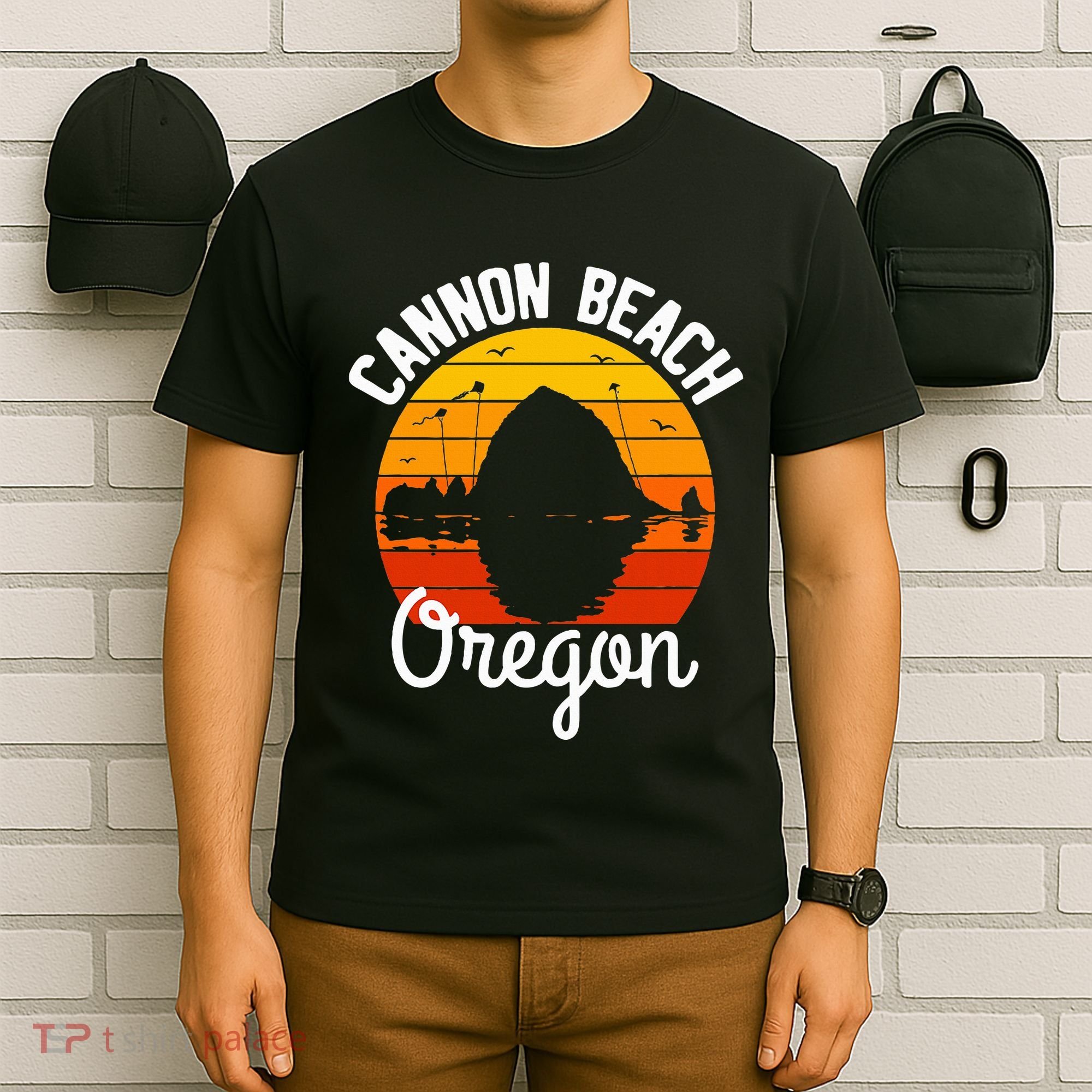 Sunset Haystack Rock Souvenir Cannon Beach T-Shirt