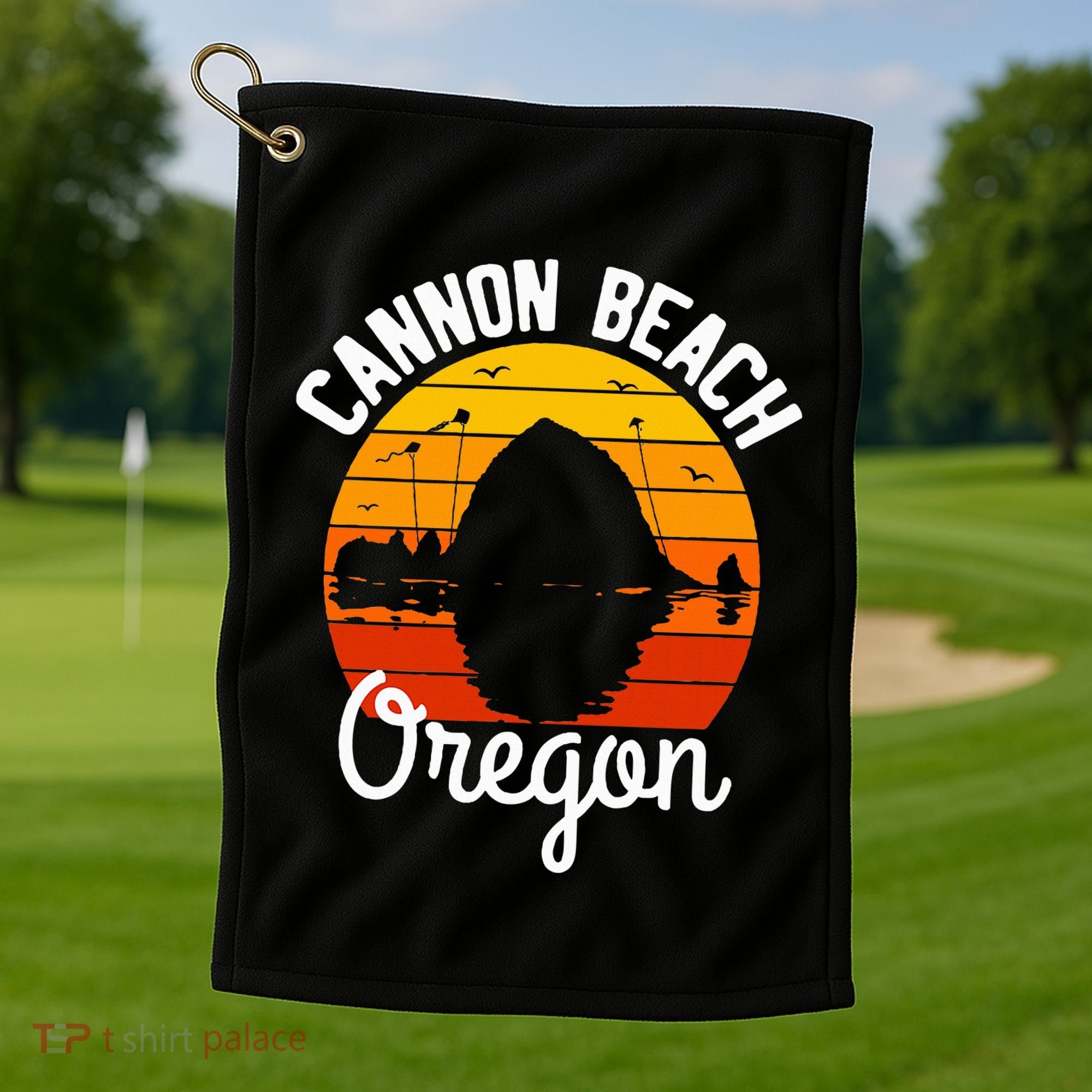 Sunset Haystack Rock Souvenir Cannon Beach Golf Towel