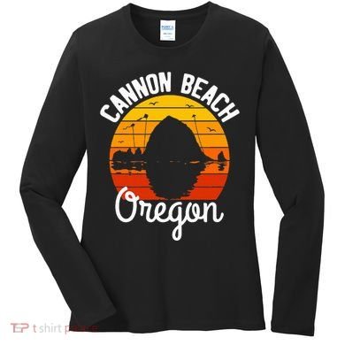 Sunset Haystack Rock Souvenir Cannon Beach Women's Long Sleeve Shirt
