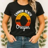 Sunset Haystack Rock Souvenir Cannon Beach Women's T-Shirt thumb 2