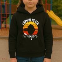 Sunset Haystack Rock Souvenir Cannon Beach Kids Hoodie thumb 3