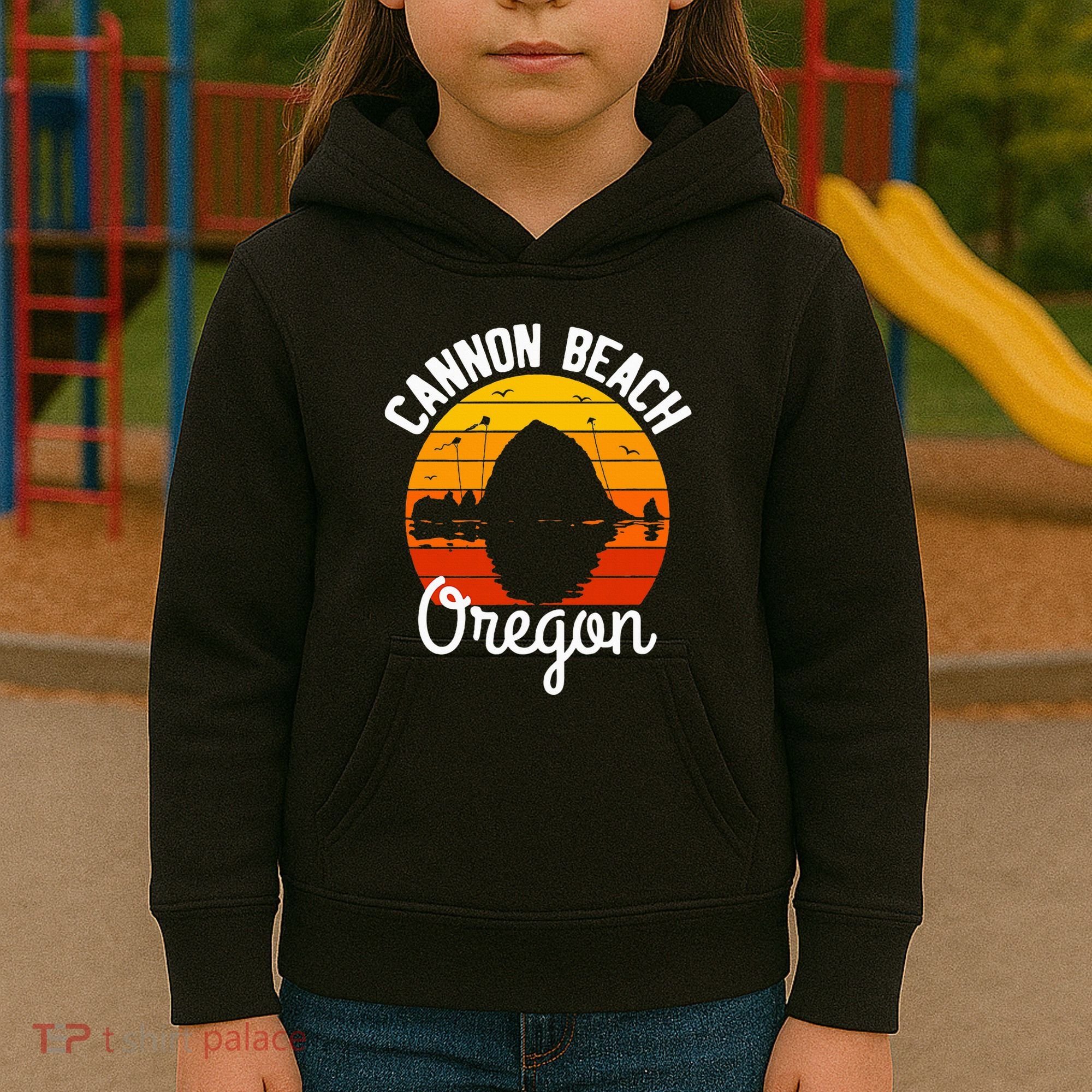 Sunset Haystack Rock Souvenir Cannon Beach Kids Hoodie