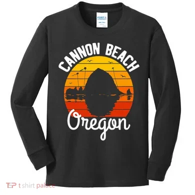 Sunset Haystack Rock Souvenir Cannon Beach Kids Long Sleeve Shirt