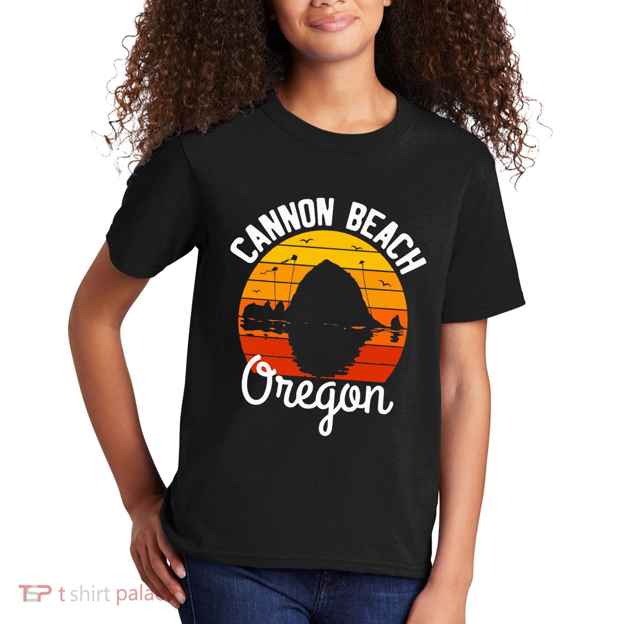Sunset Haystack Rock Souvenir Cannon Beach Kids T-Shirt