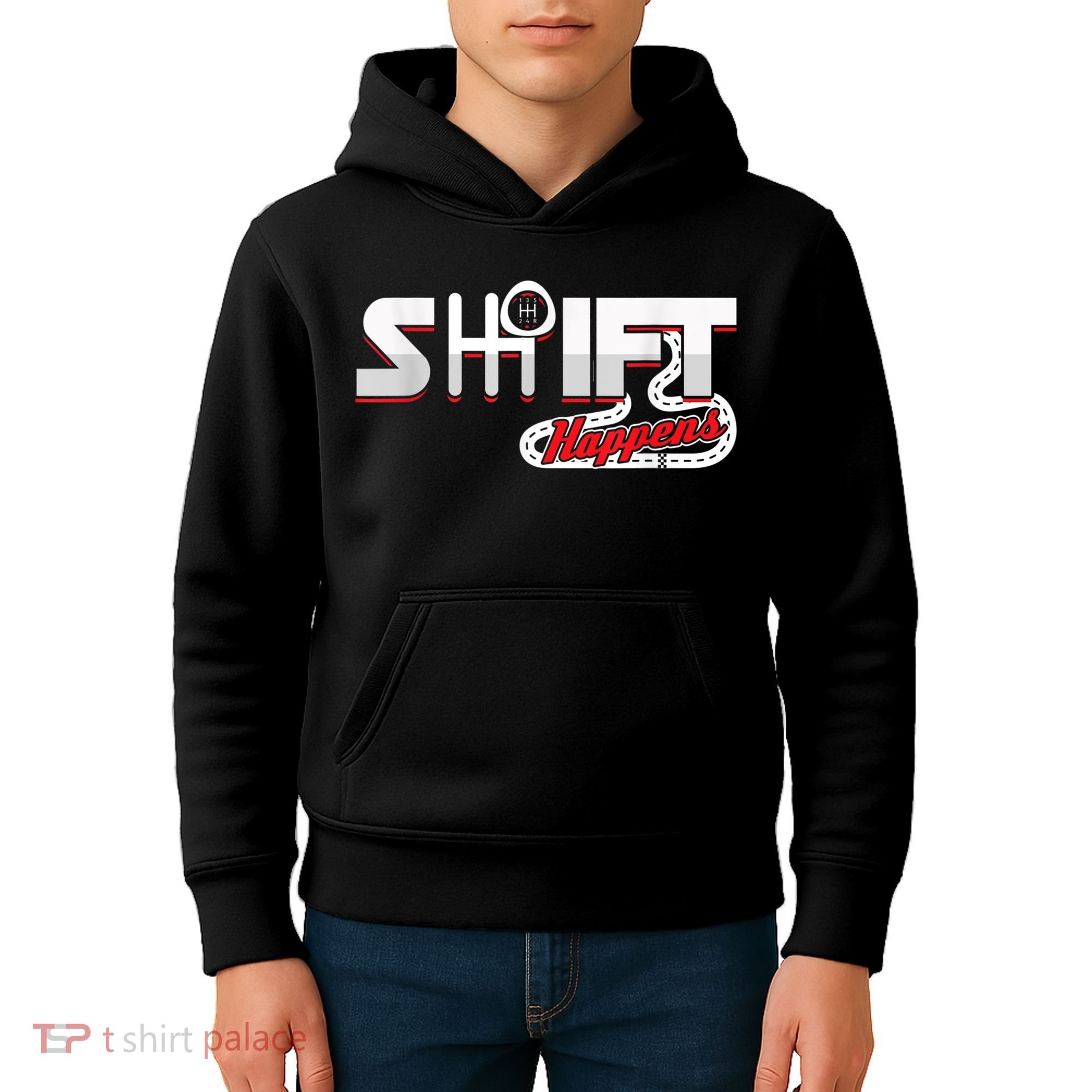 Shift Happens Race Racing Car Manual Mechanic Sportcar Kids Hoodie